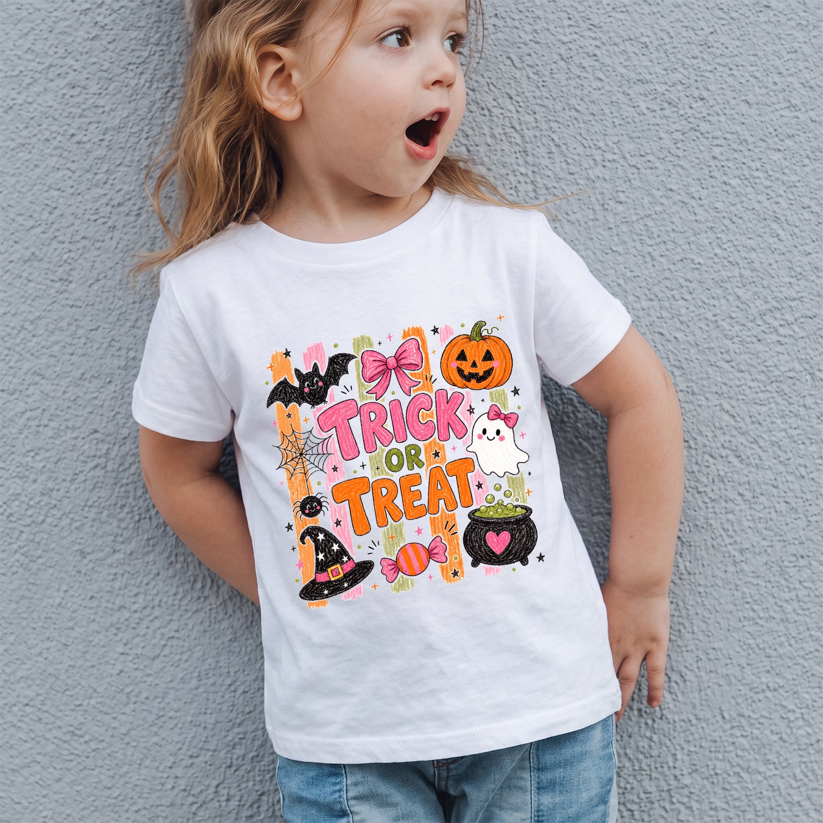 Personalized Kids Trick or Treat Halloween Graphic T-Shirt