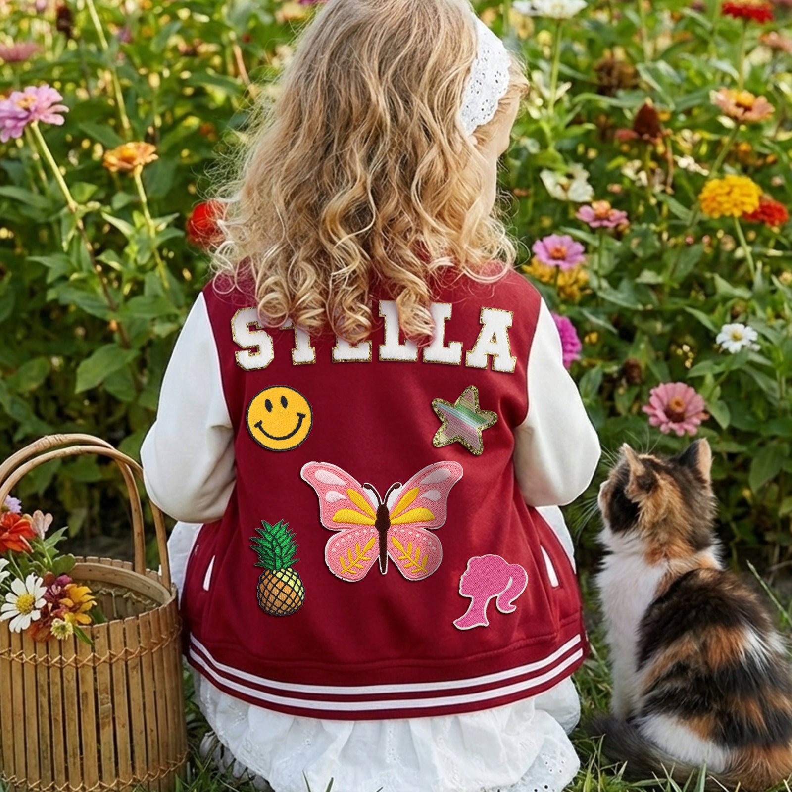 Personalized Kids Varsity Jacket with Name and Cute Patches - Sokidsun