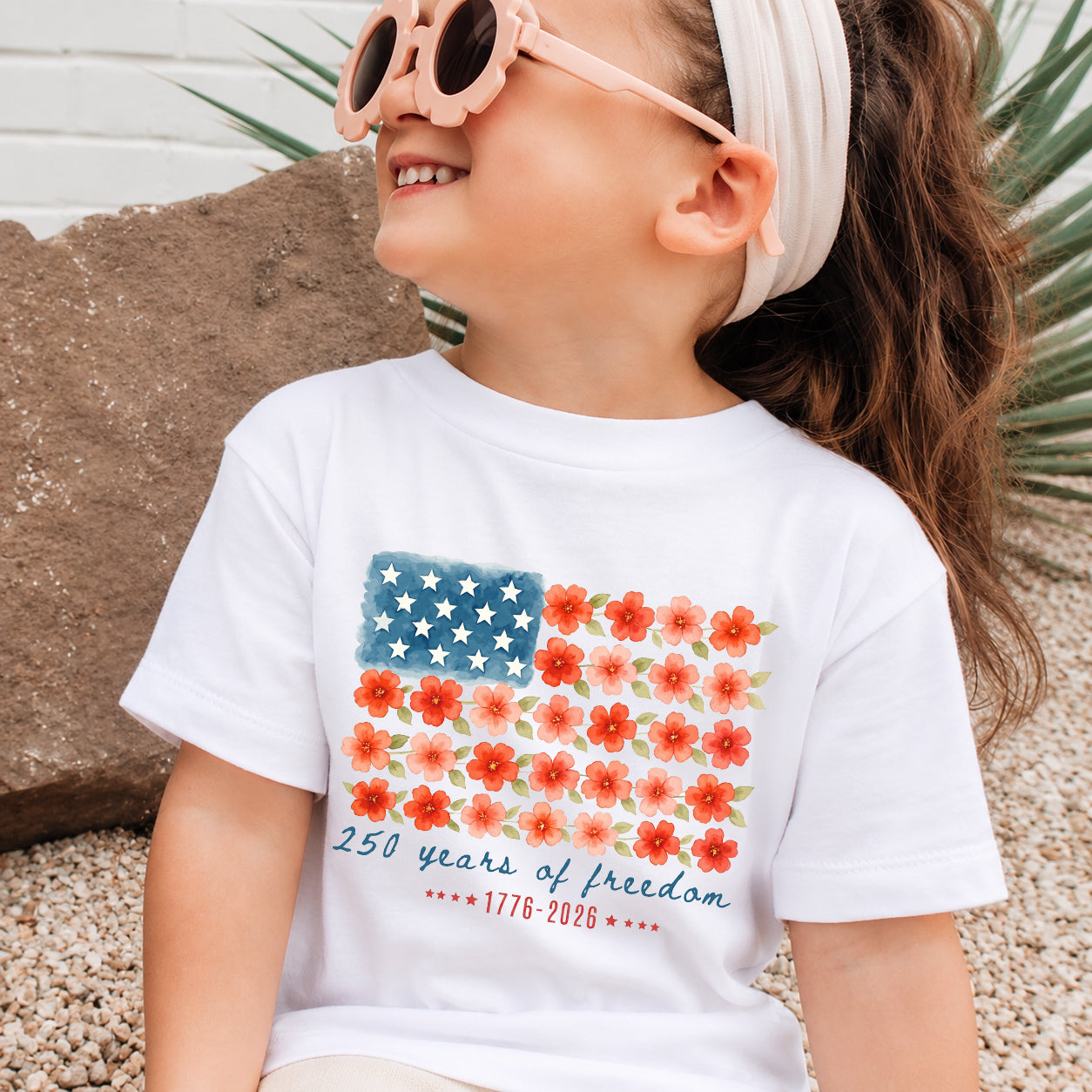Kids Floral American Flag T-Shirt