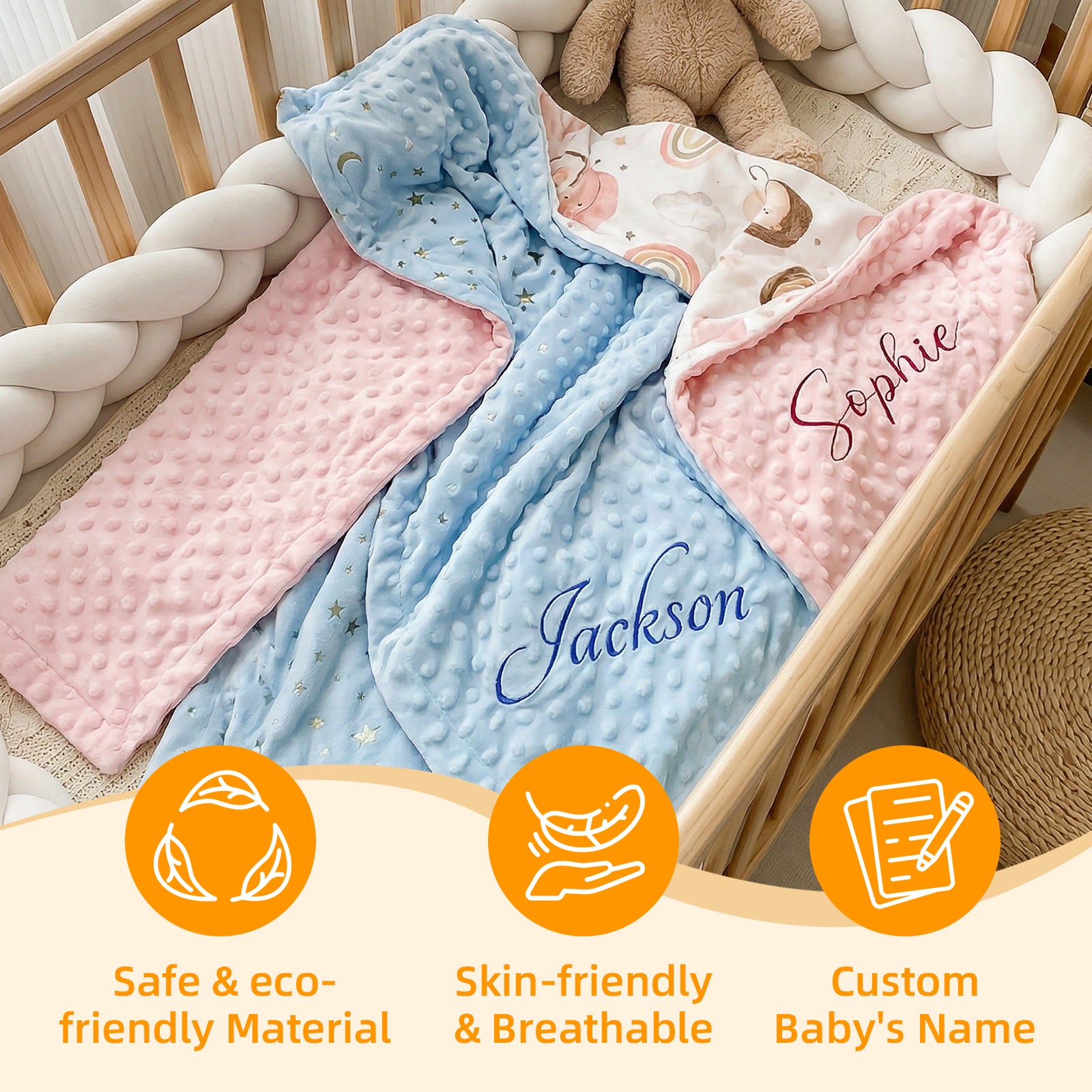 Personalized Baby Minky Dot Blanket with Name - Sokidsun