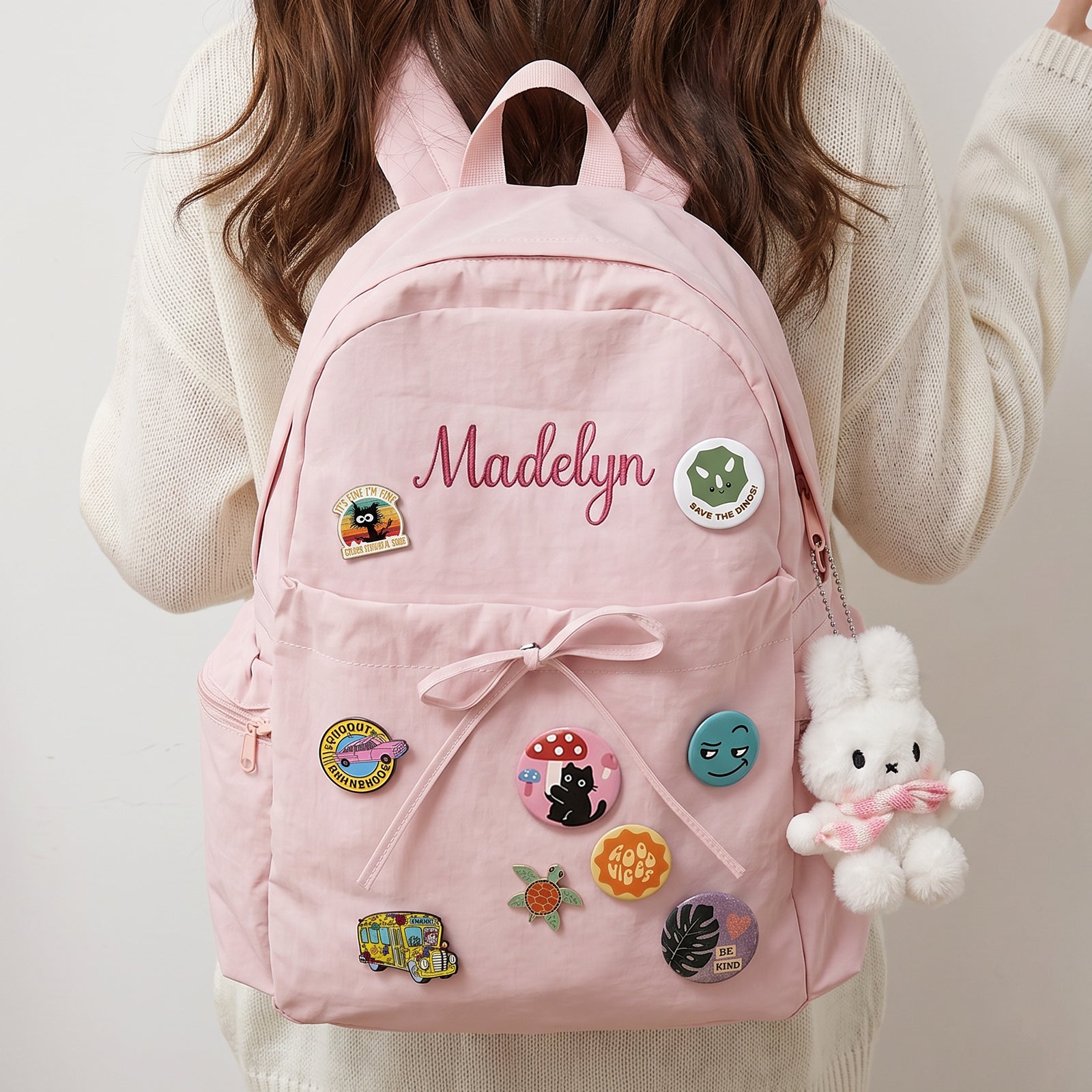 Personalized Kids Backpack with Embroidered Name and Badge Pins