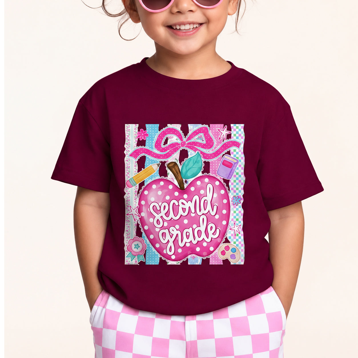 Second Grade School Ready Cute Apple Kids T-shirt