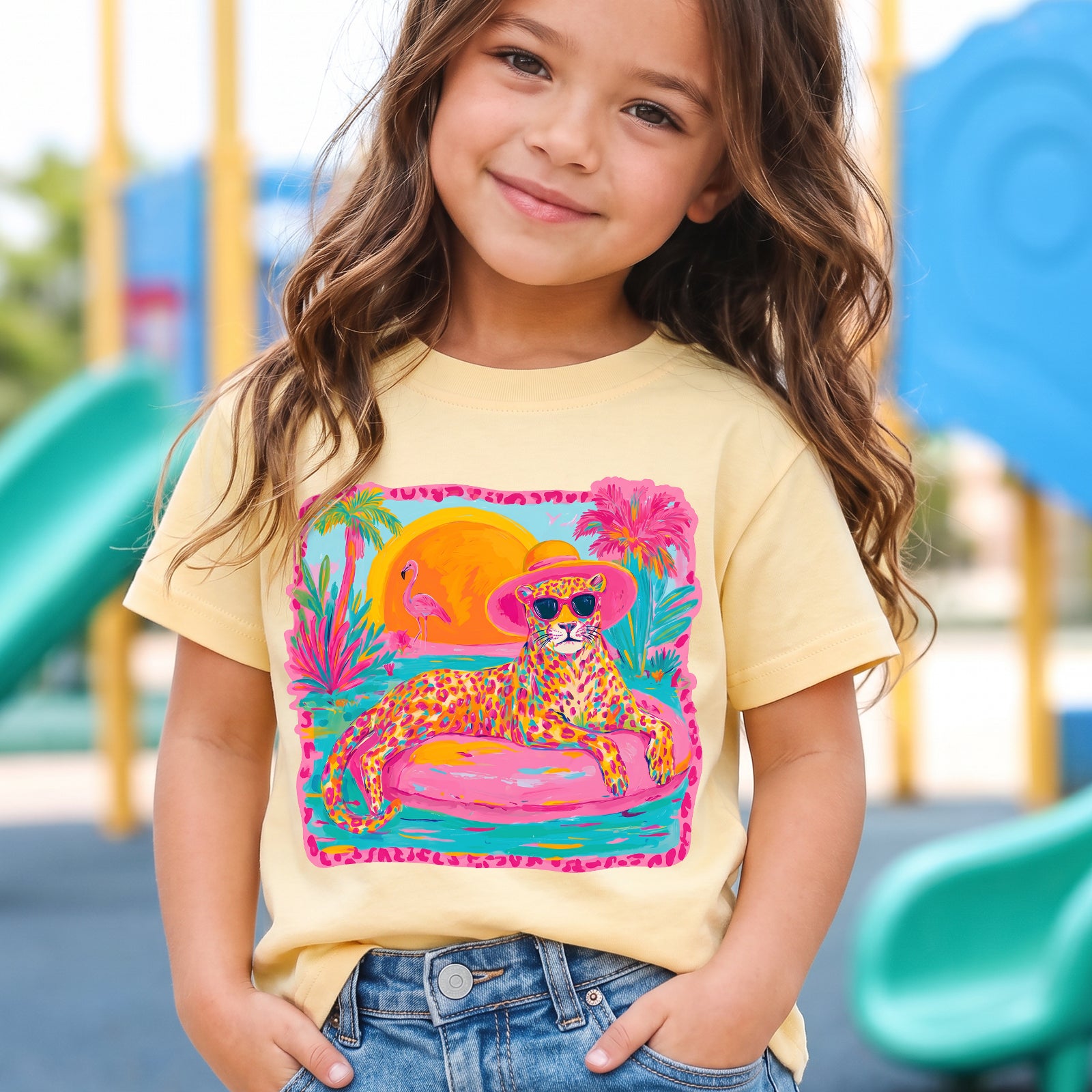 Personalized Kids Cheetah Graphic Tee Colorful Tropical Animal T-shirt