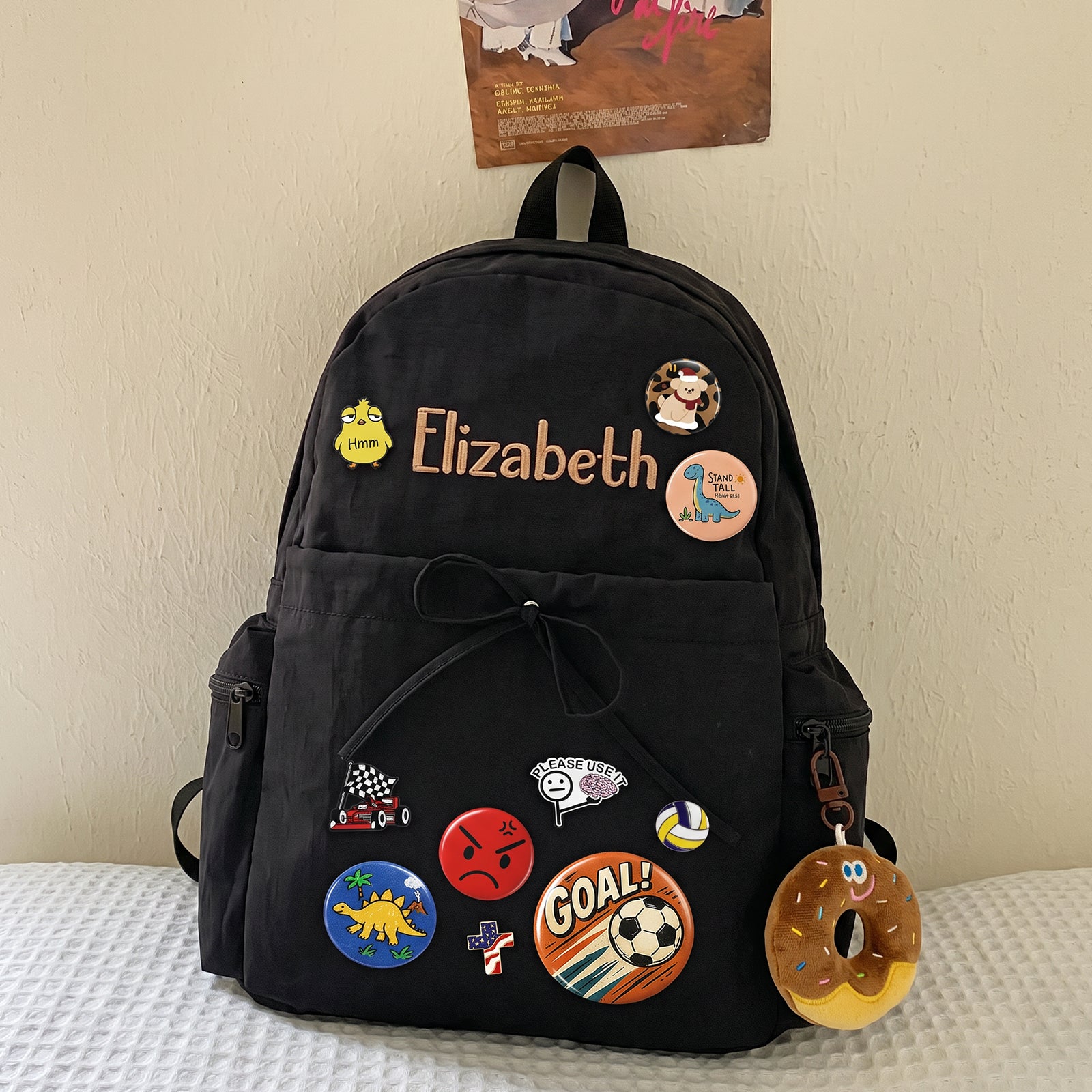 Personalized Kids Backpack with Embroidered Name and Badge Pins