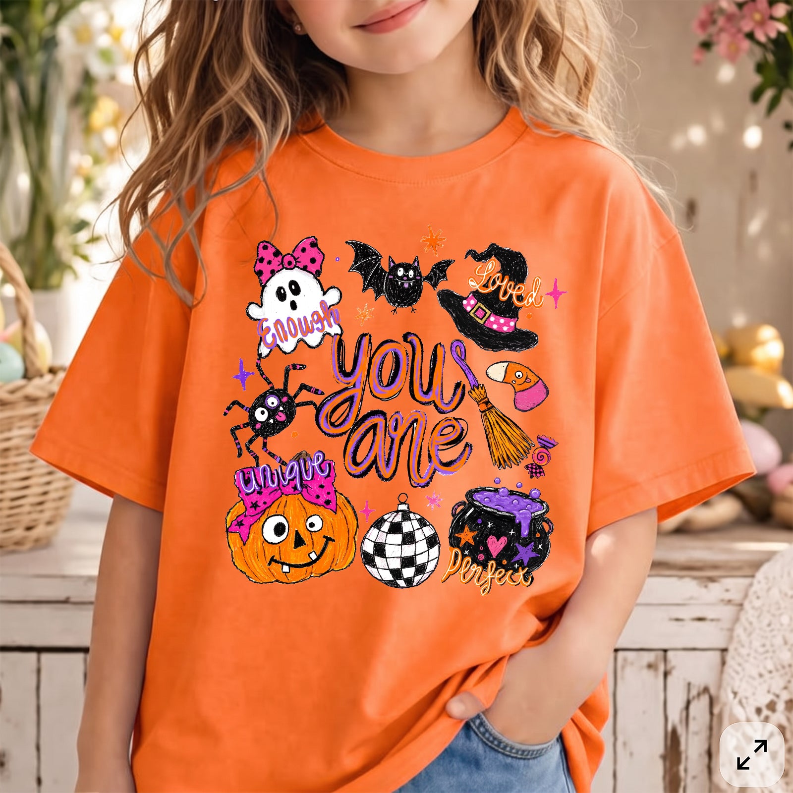 Personalized Kids Cute Witch Halloween Graphic T-Shirt
