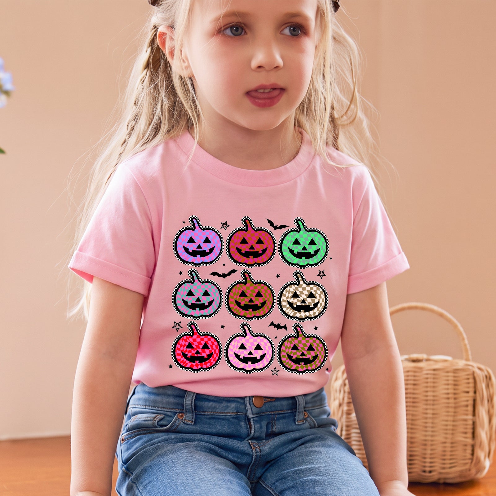 Personalized Kids Colorful Pumpkin Halloween Graphic T-Shirt