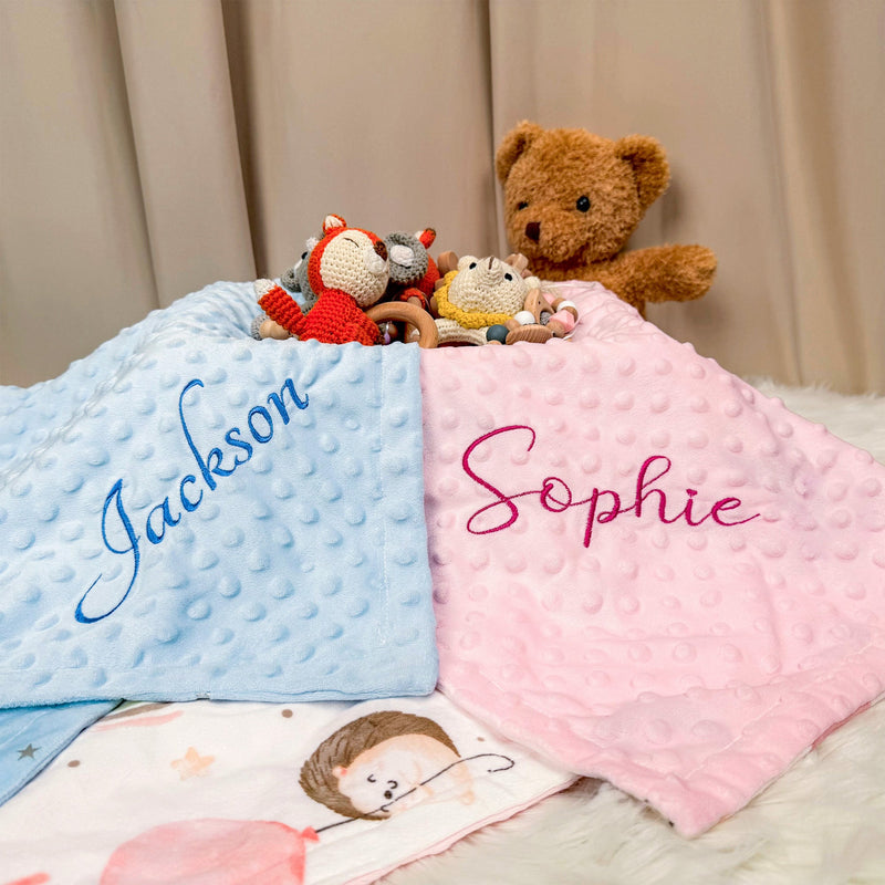 Personalized Baby Minky Dot Blanket with Name