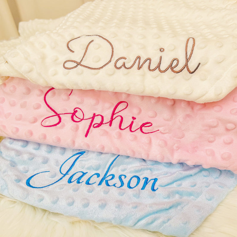 Personalized Baby Minky Dot Blanket with Name
