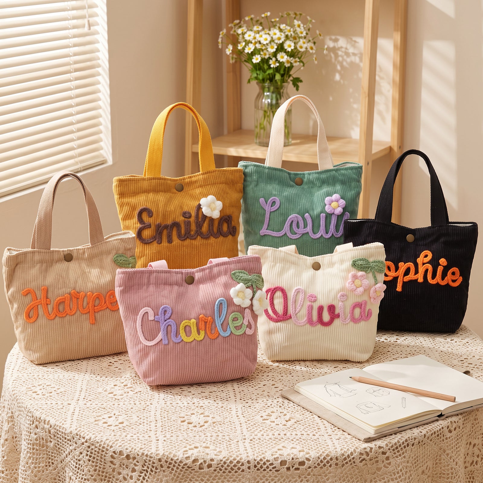 Personalized Kids Corduroy Tote Bag