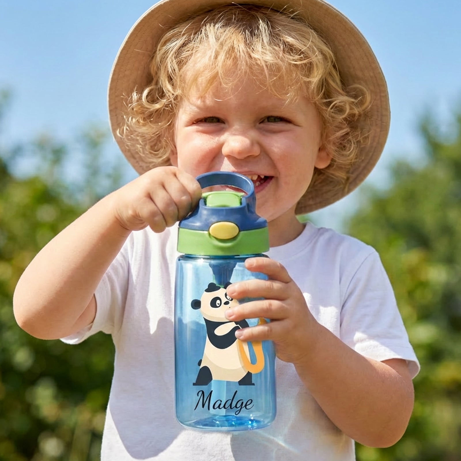 Personalized Kids Rainbow Straw Water Bottle
