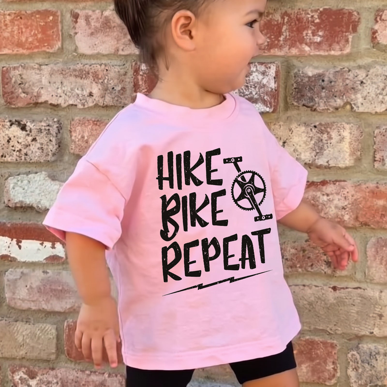Personalized Kids Hike Bike Repeat Graphic Tee Outdoor Adventure T-shirt