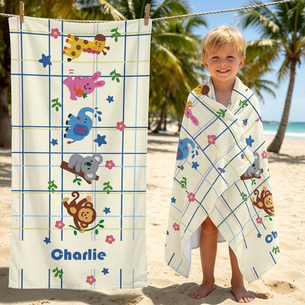 Personalized Kids’ Adorable Animal Beach Towel
