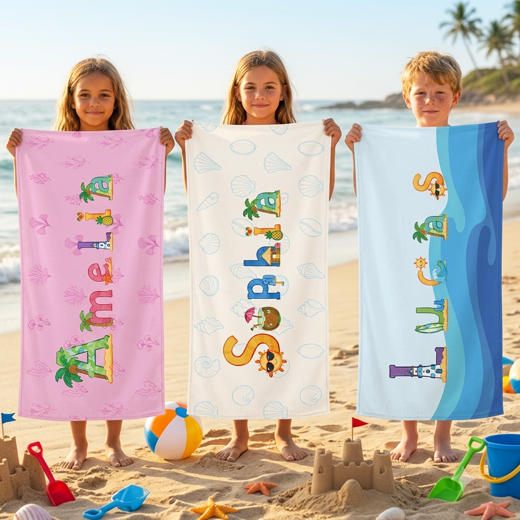 Personalized Kids’ Tropical Island Name Beach Towel