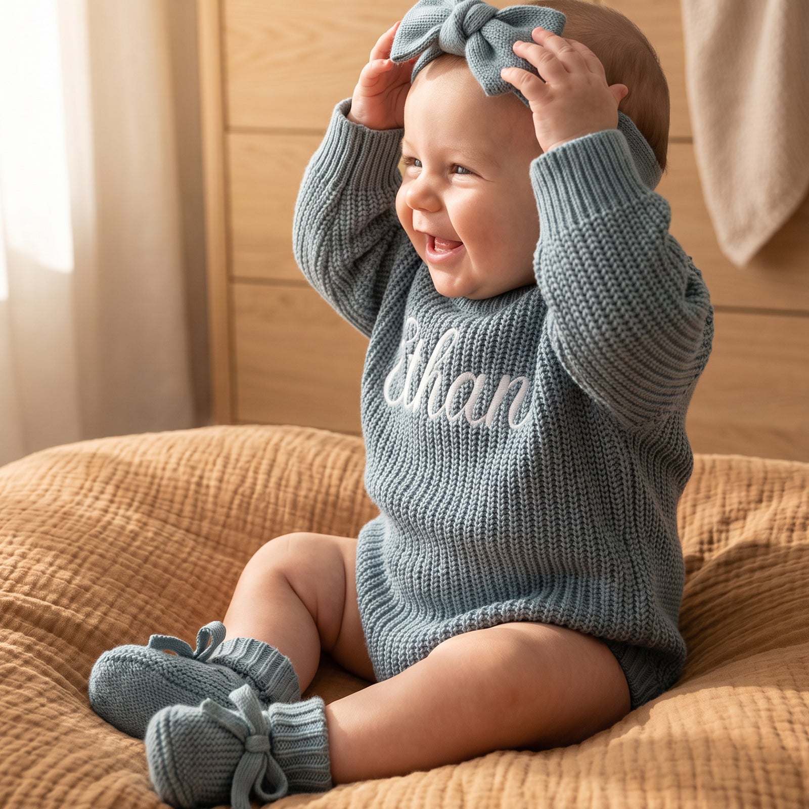 Personalized Newborn Knit Name Romper Set
