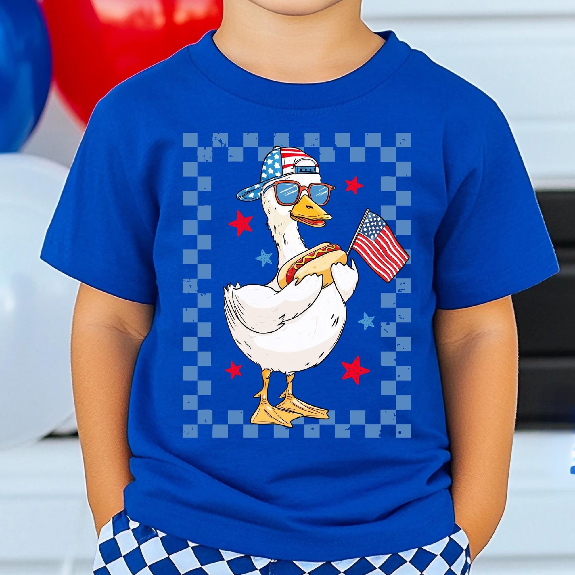 4th of July Patriotic Hot Dog Duck Graphic T-Shirt