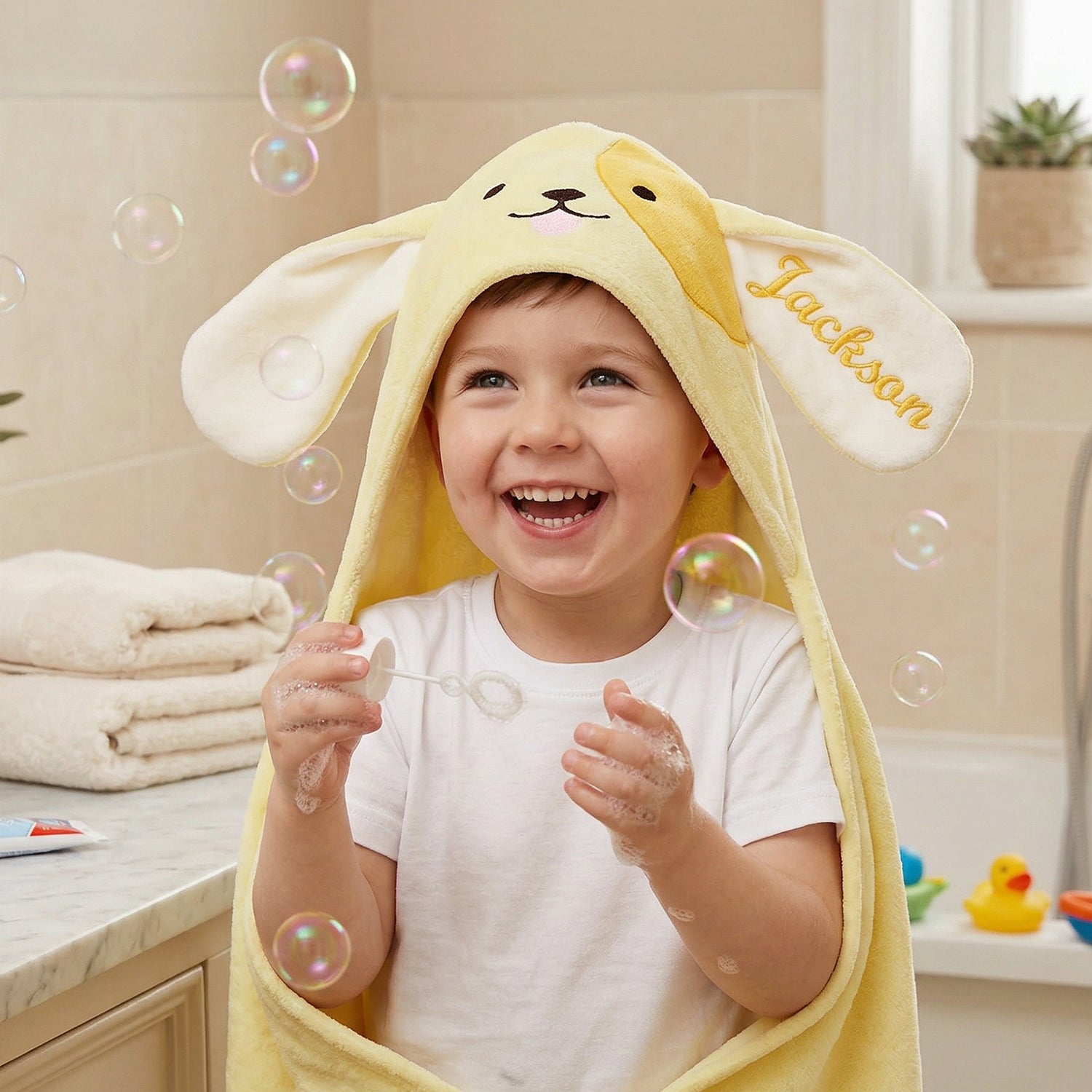 Personalized Puppy Hooded Bath Towel with Name
