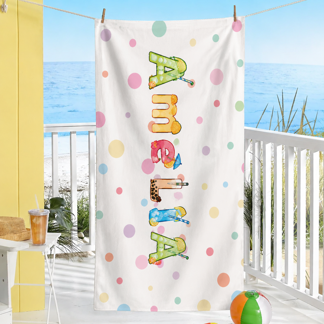 Personalized Kids’ Refreshing Drink Name Beach Towel
