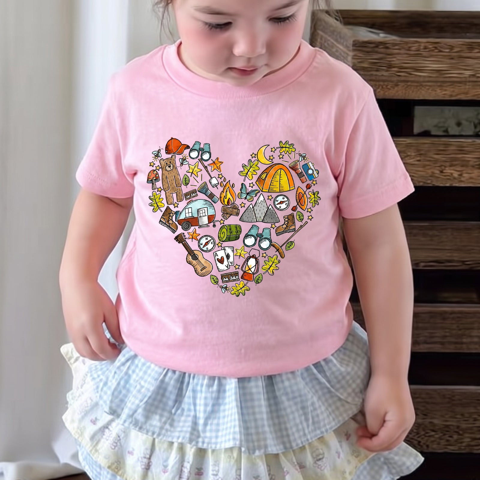 Personalized Kids Outdoor Explorer Heart Adventure Graphic T-shirt