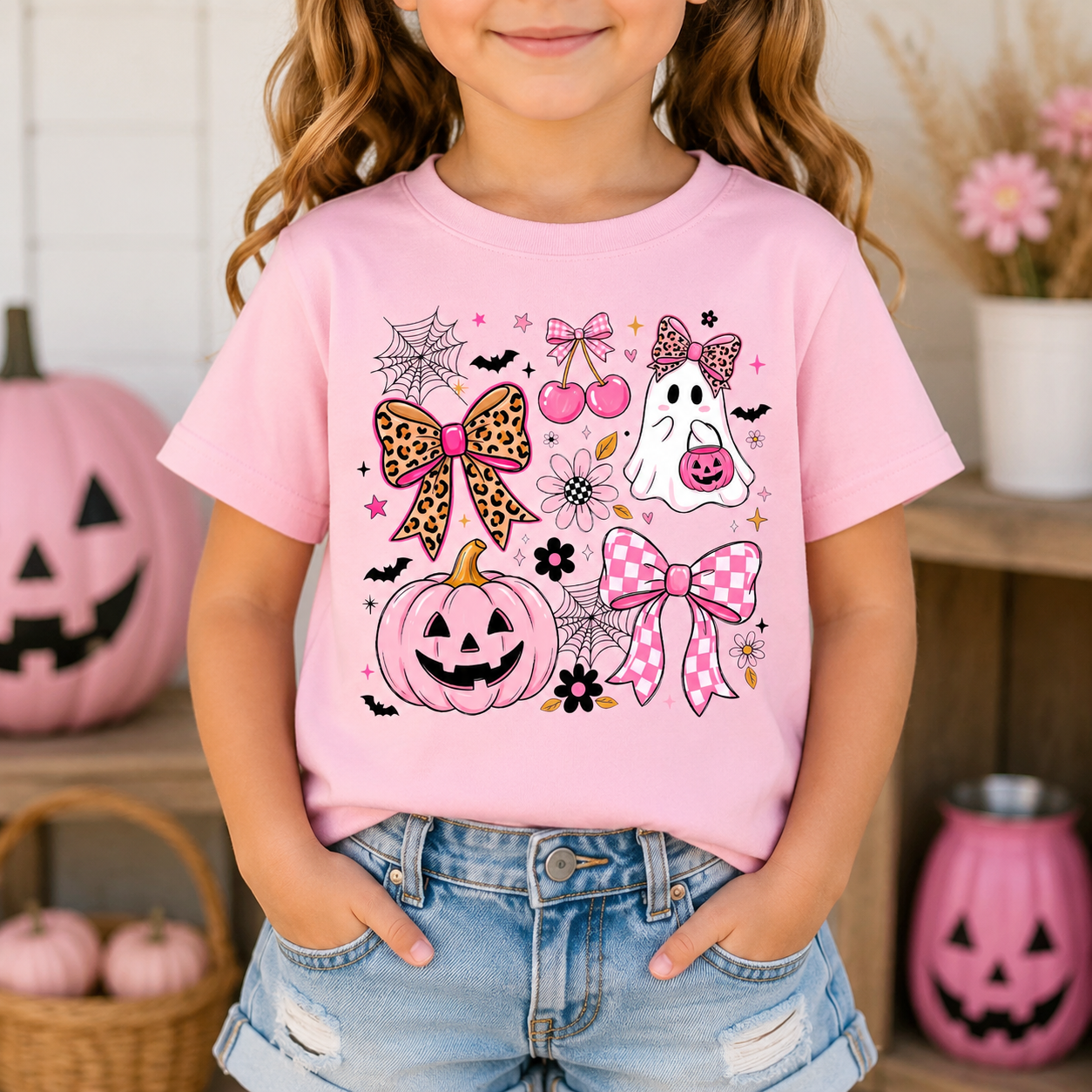 Personalized Kids Cute Halloween Bow Graphic T-Shirt