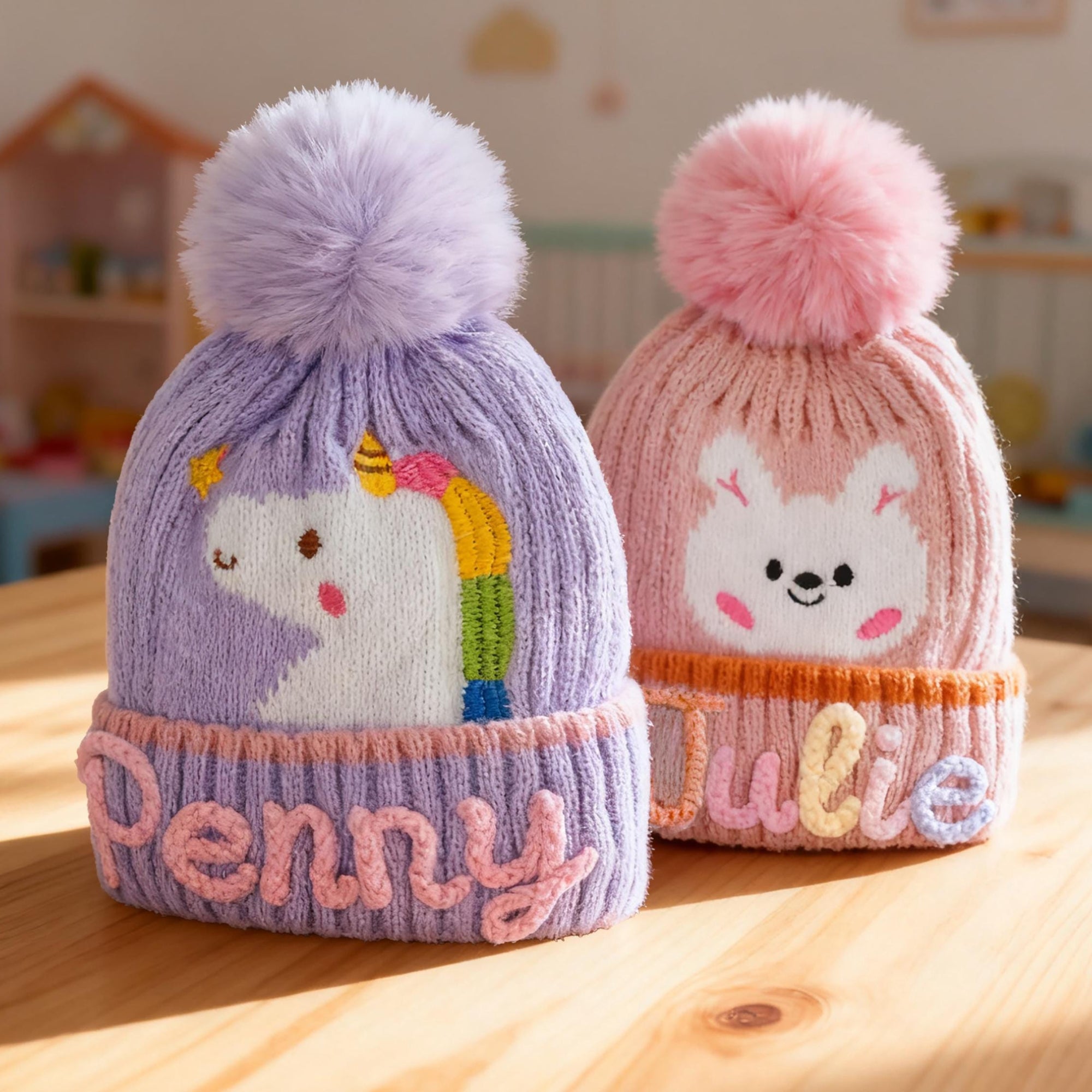 Personalized Kids Animal Pom Pom Beanie - Sokidsun