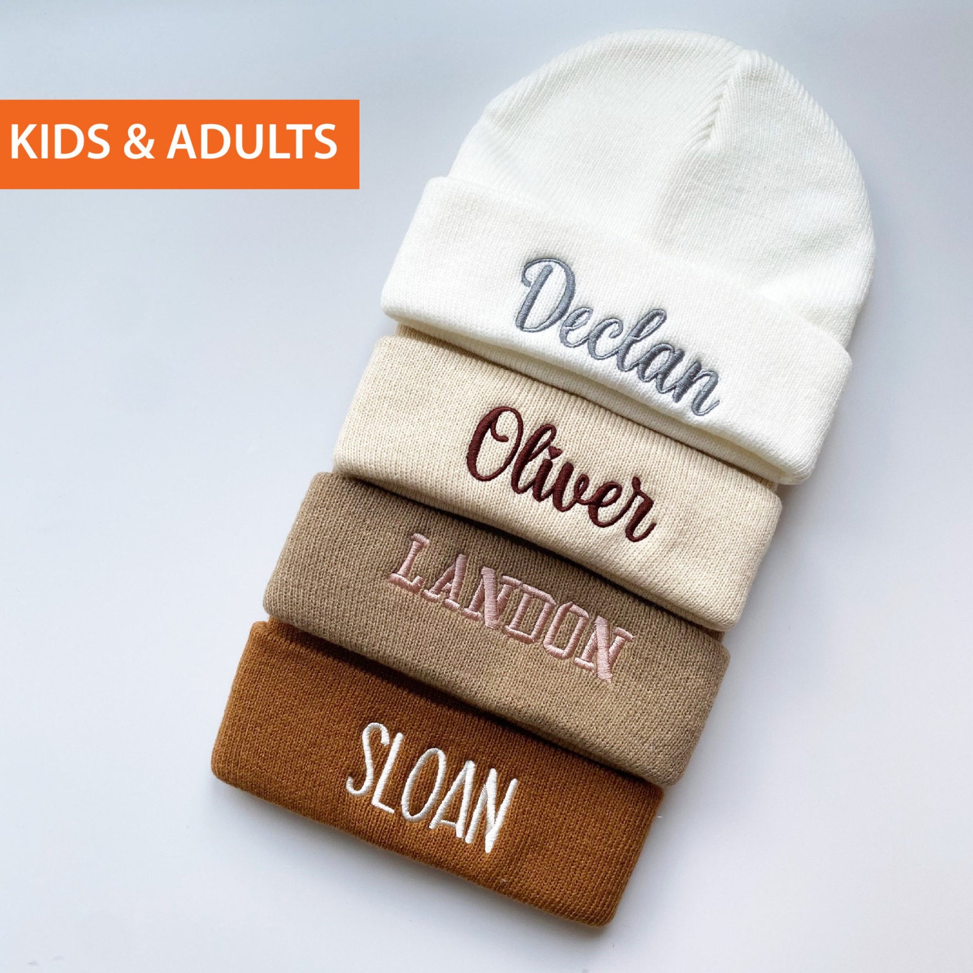 Personalized Embroidered Name Newborn Knit Beanie Hat