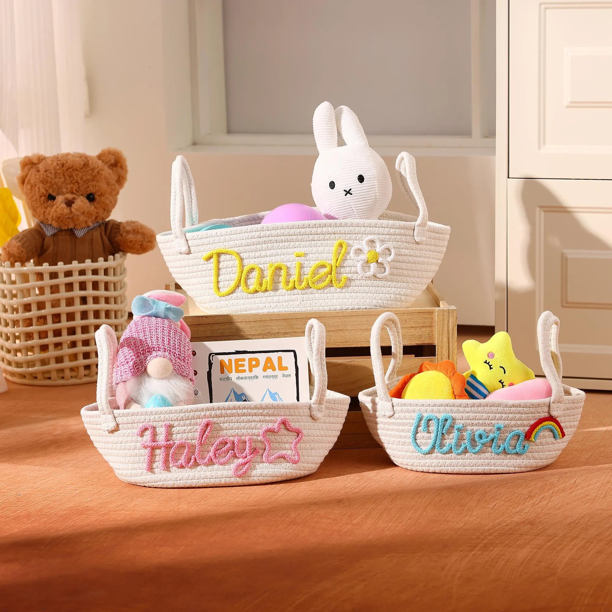 Personalized Cotton Rope Baby Gift Storage Basket - Sokidsun