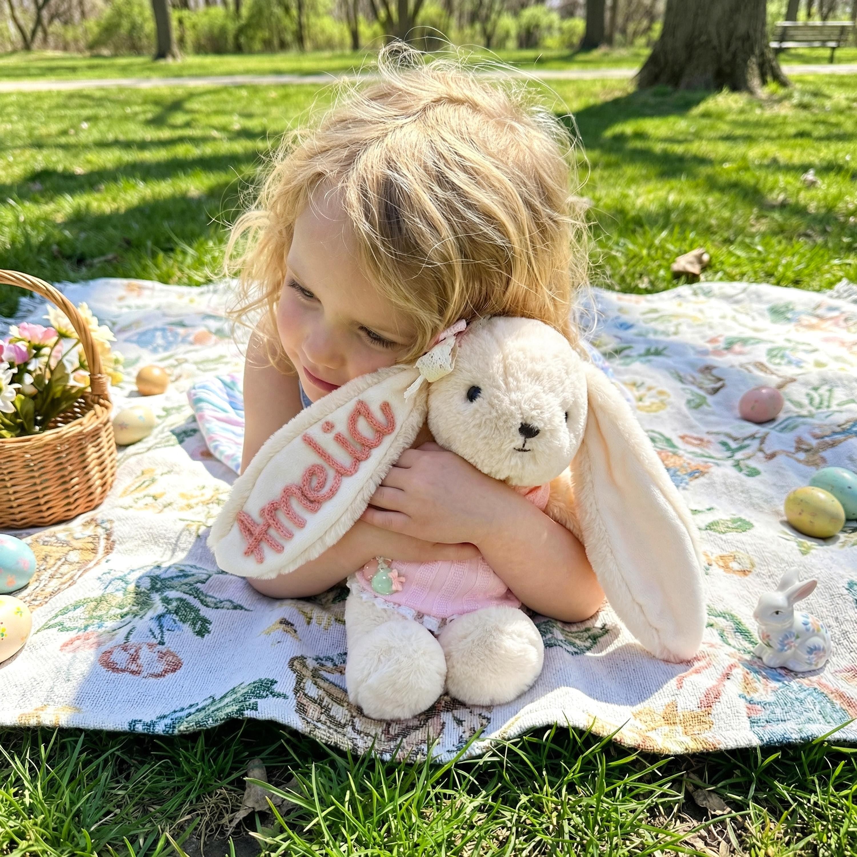 Personalized Bunny Plush: Nursery Rabbit Doll, Daycare Stuffed Animal, Baby Girl Shower Gift