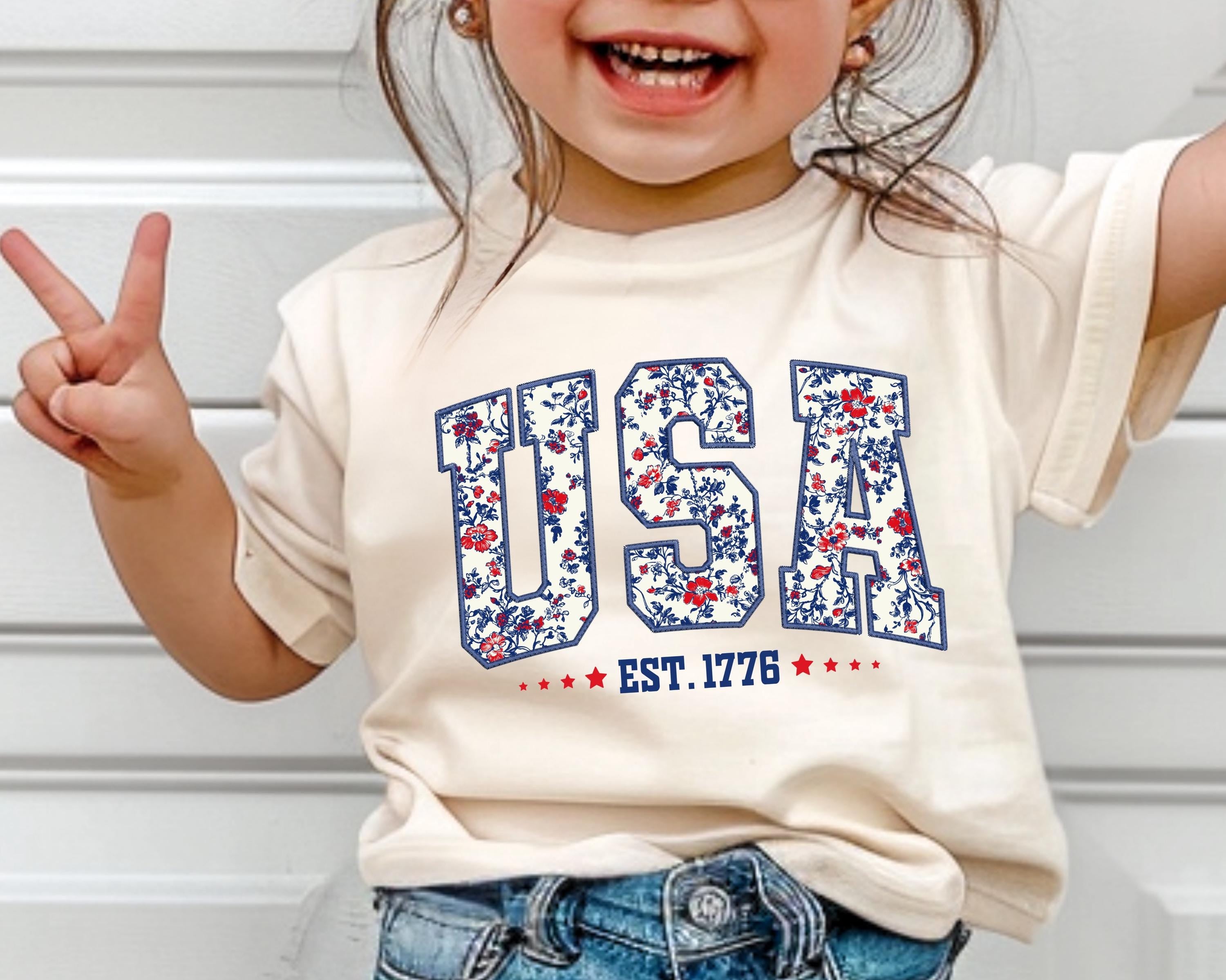 USA Est. 1776 Floral Patriotic Kids T-Shirt