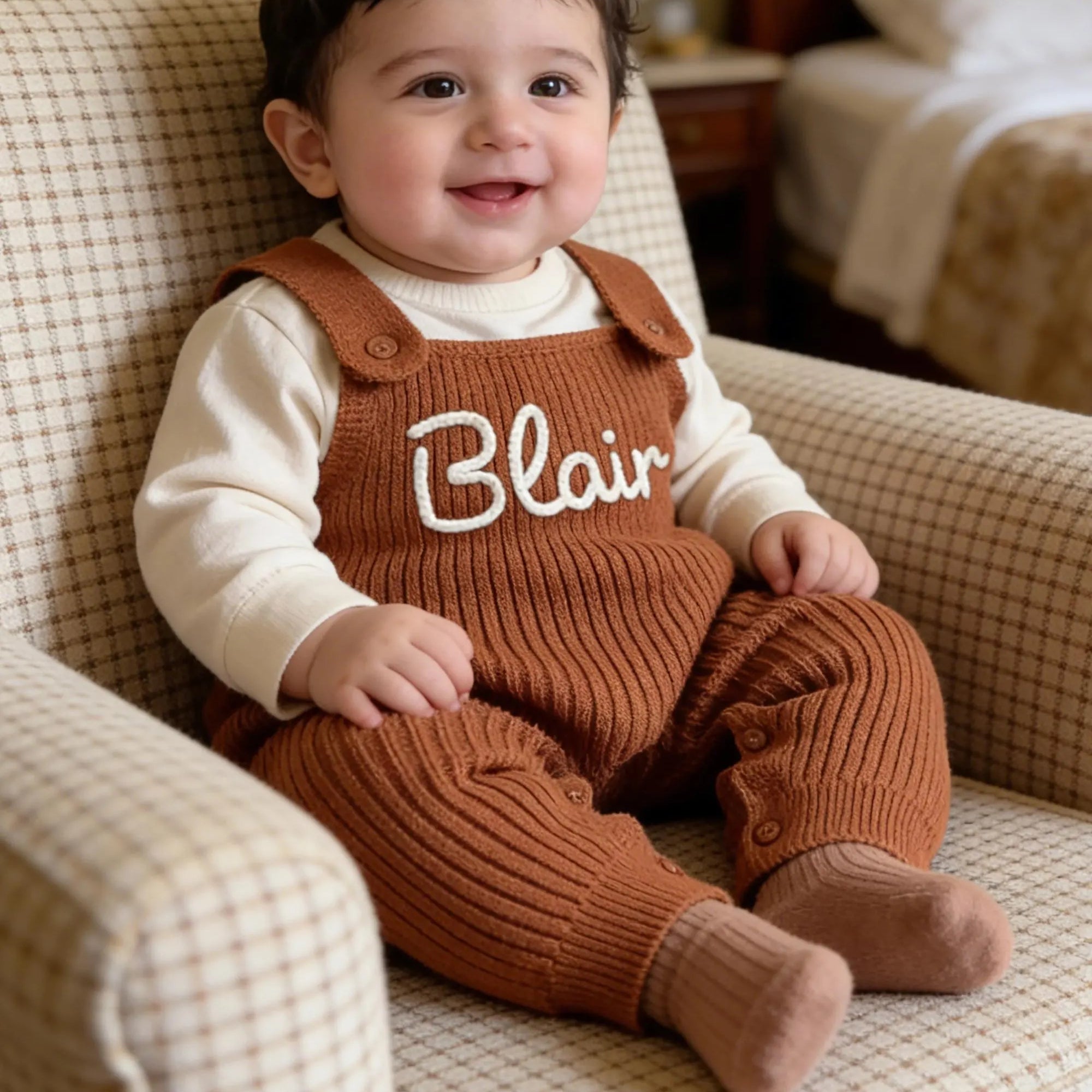 Personalized Baby Knit Dungaree Romper - Sokidsun
