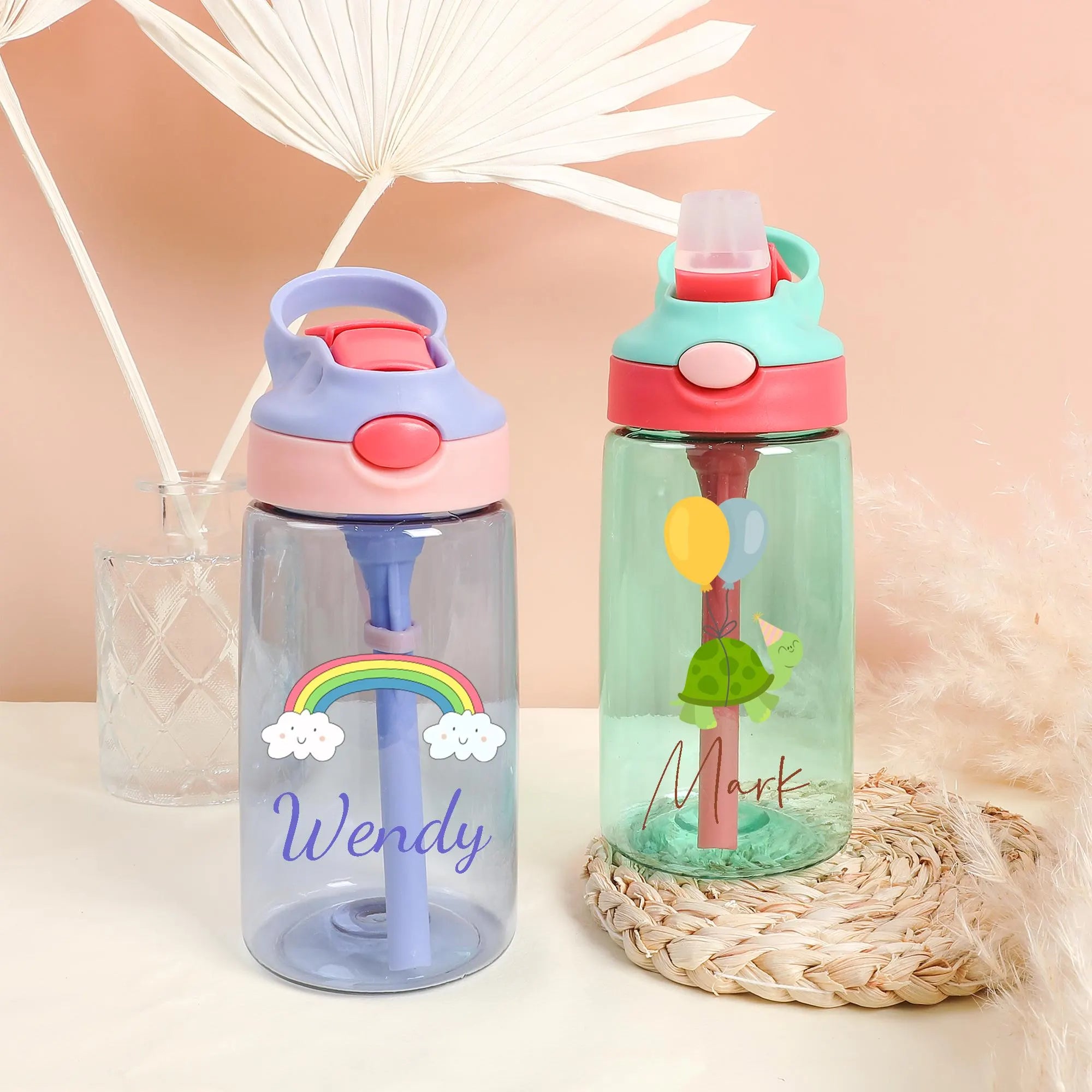 Personalized Kids Flip-Top Straw Water Bottle