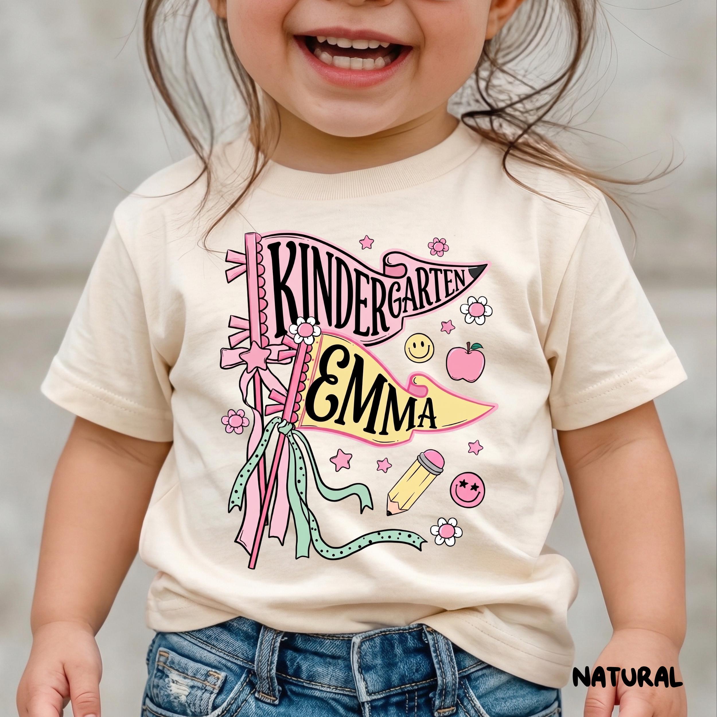 Personalized Kindergarten Floral Pennant T-Shirt