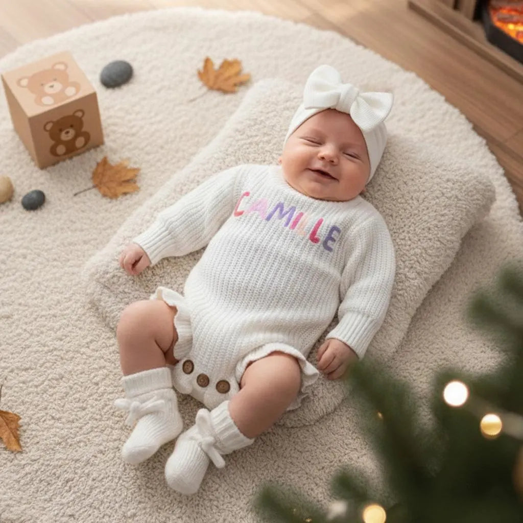 Personalized Newborn Knit Name Romper Set - Sokidsun