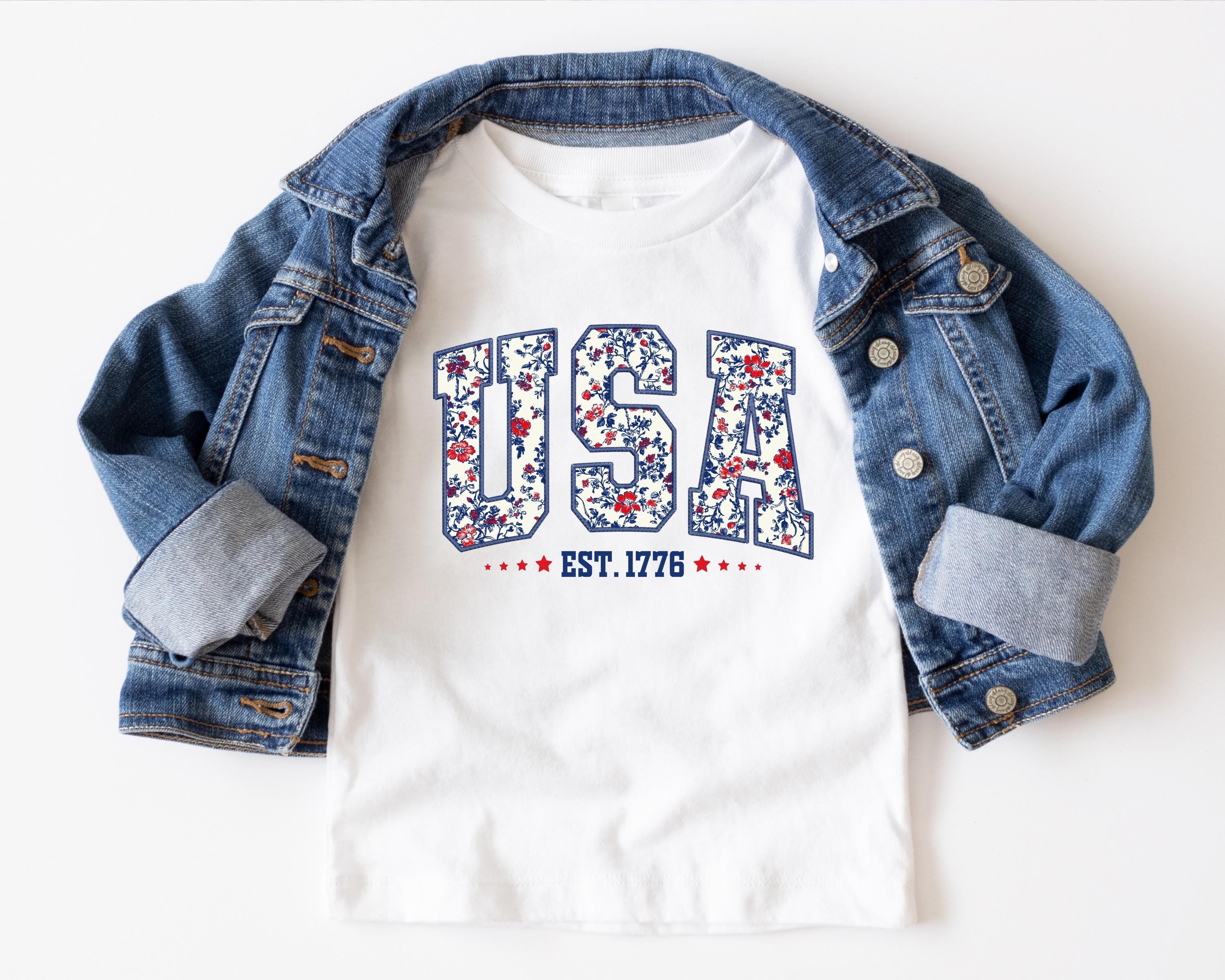 USA Est. 1776 Floral Patriotic Kids T-Shirt