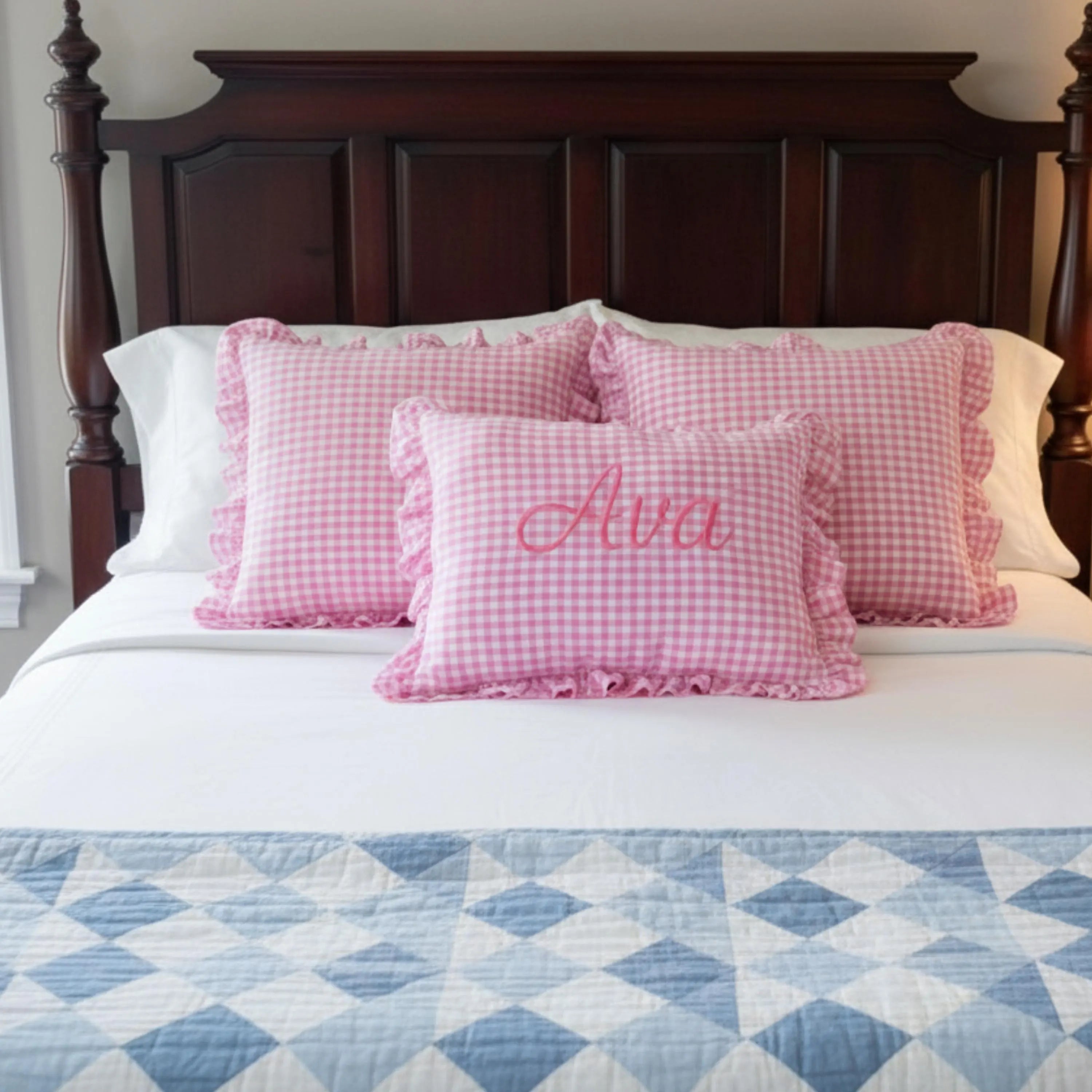Personalized Kids Gingham Name Decorative Pillow - Sokidsun