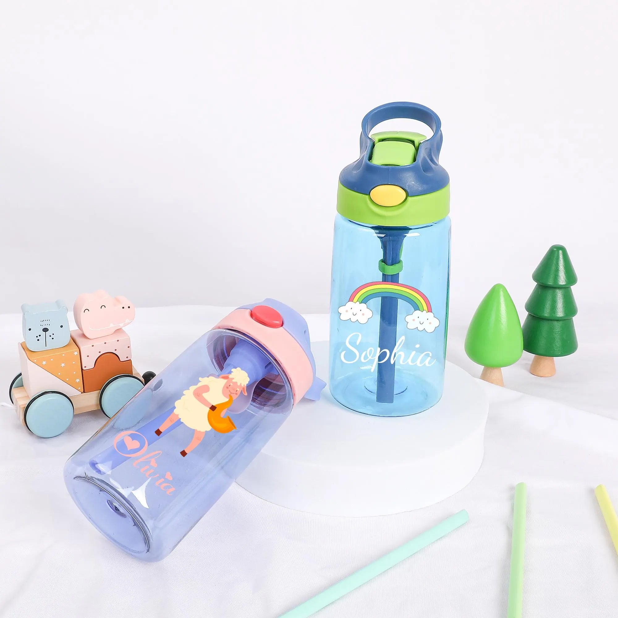 Personalized Kids Flip-Top Straw Water Bottle