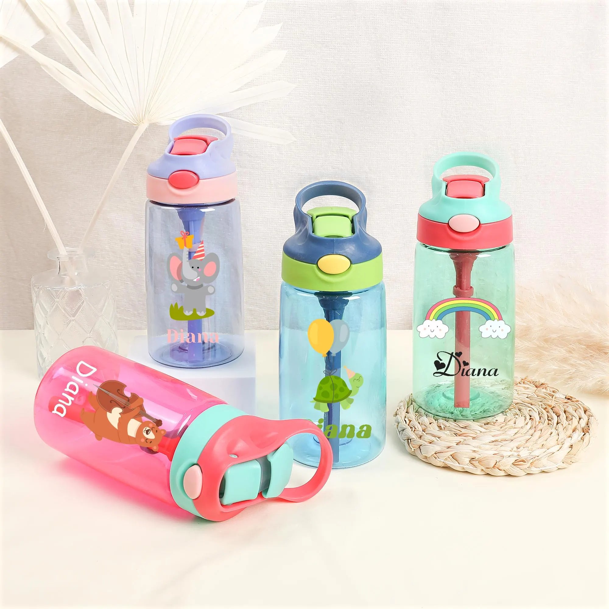 Personalized Kids Flip-Top Straw Water Bottle - Sokidsun