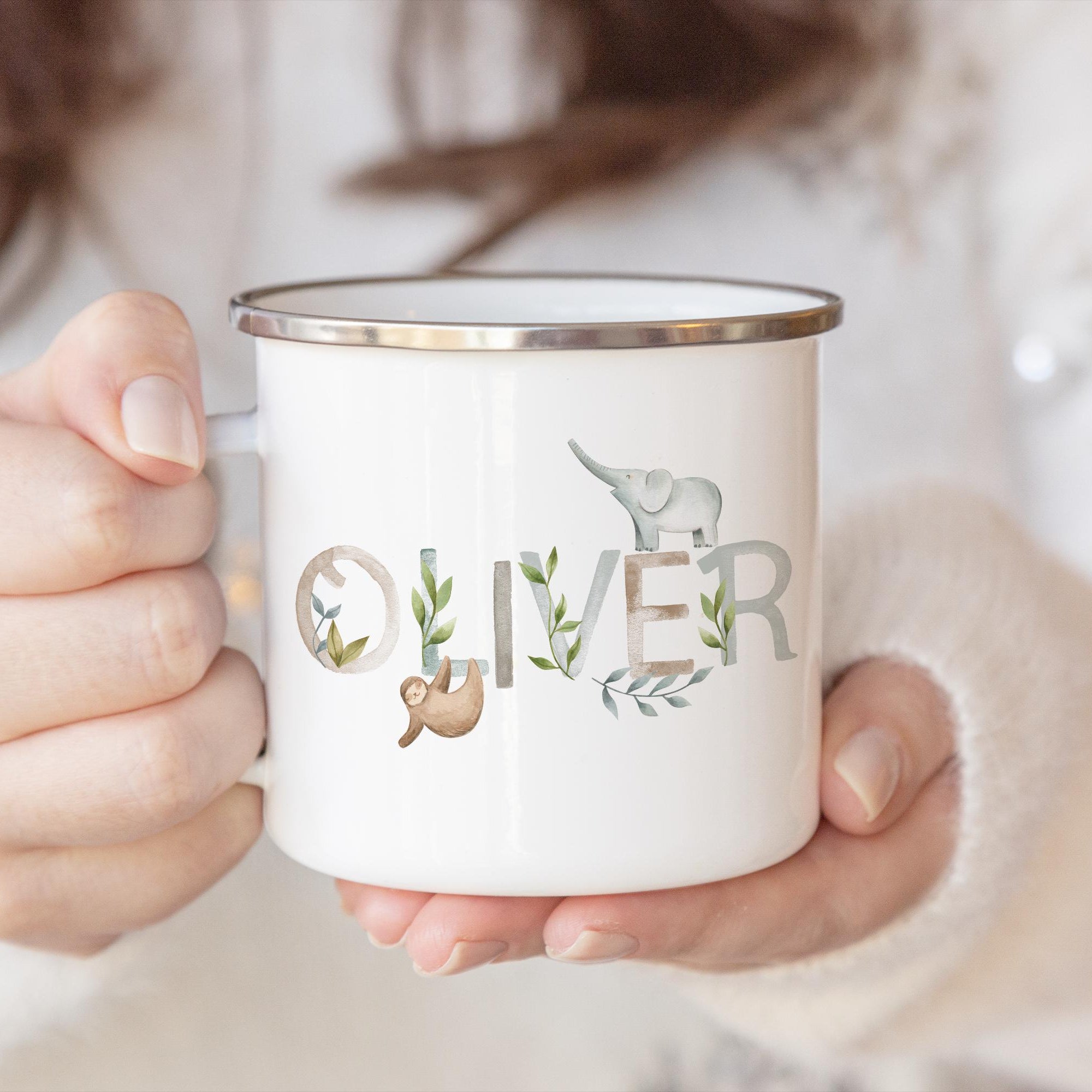 Personalized Kids Animal Alphabet Enamel Mug