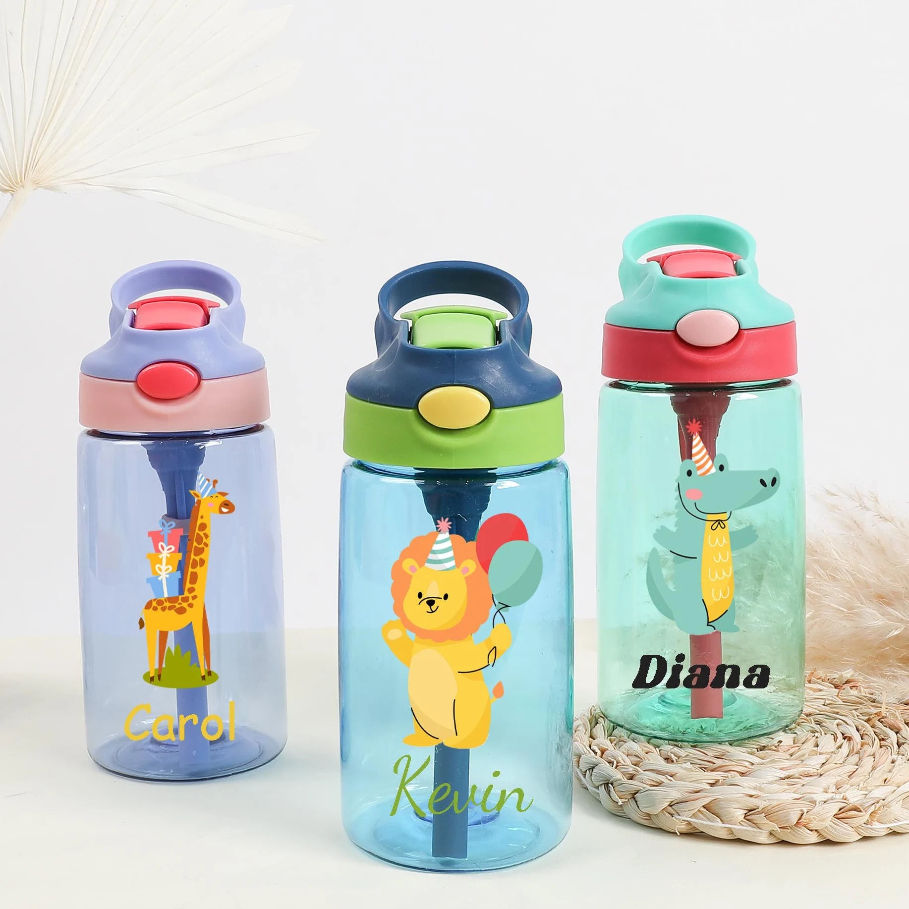 Personalized Kids Flip-Top Straw Water Bottle