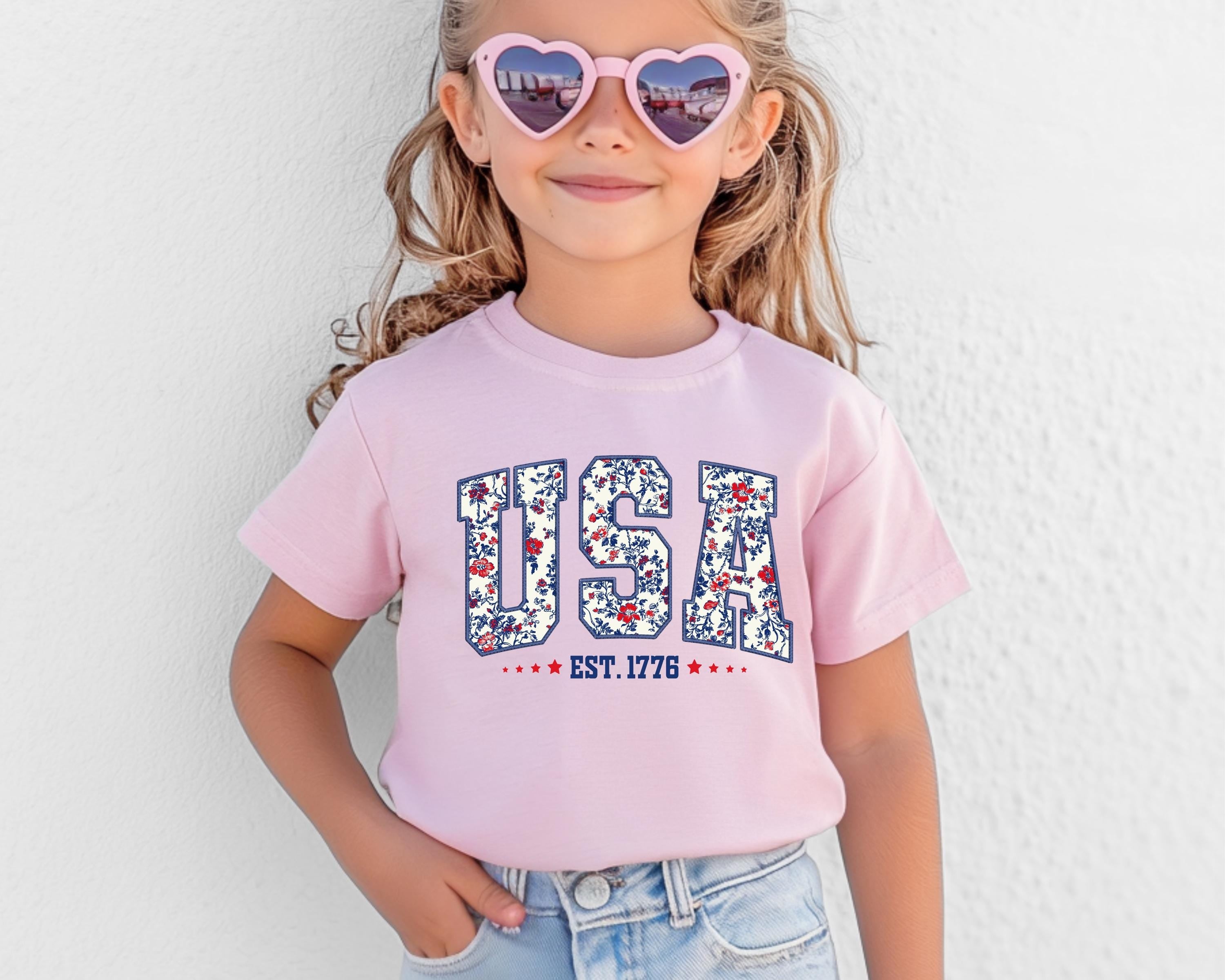 USA Est. 1776 Floral Patriotic Kids T-Shirt