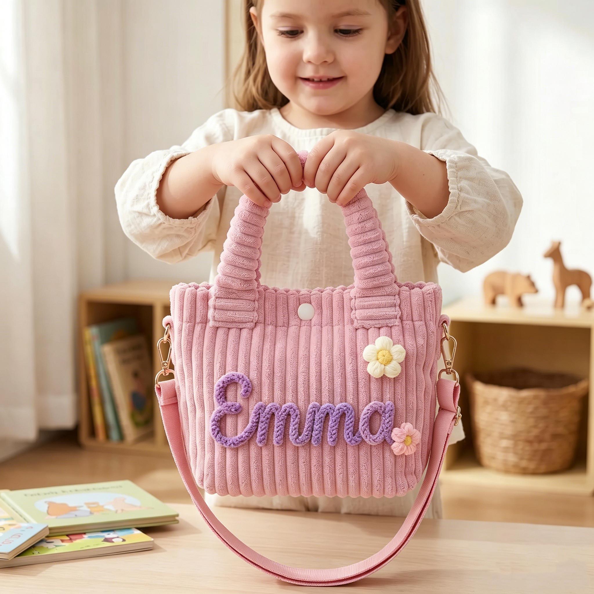 Personalized Kids Corduroy Crossbody Tote Bag