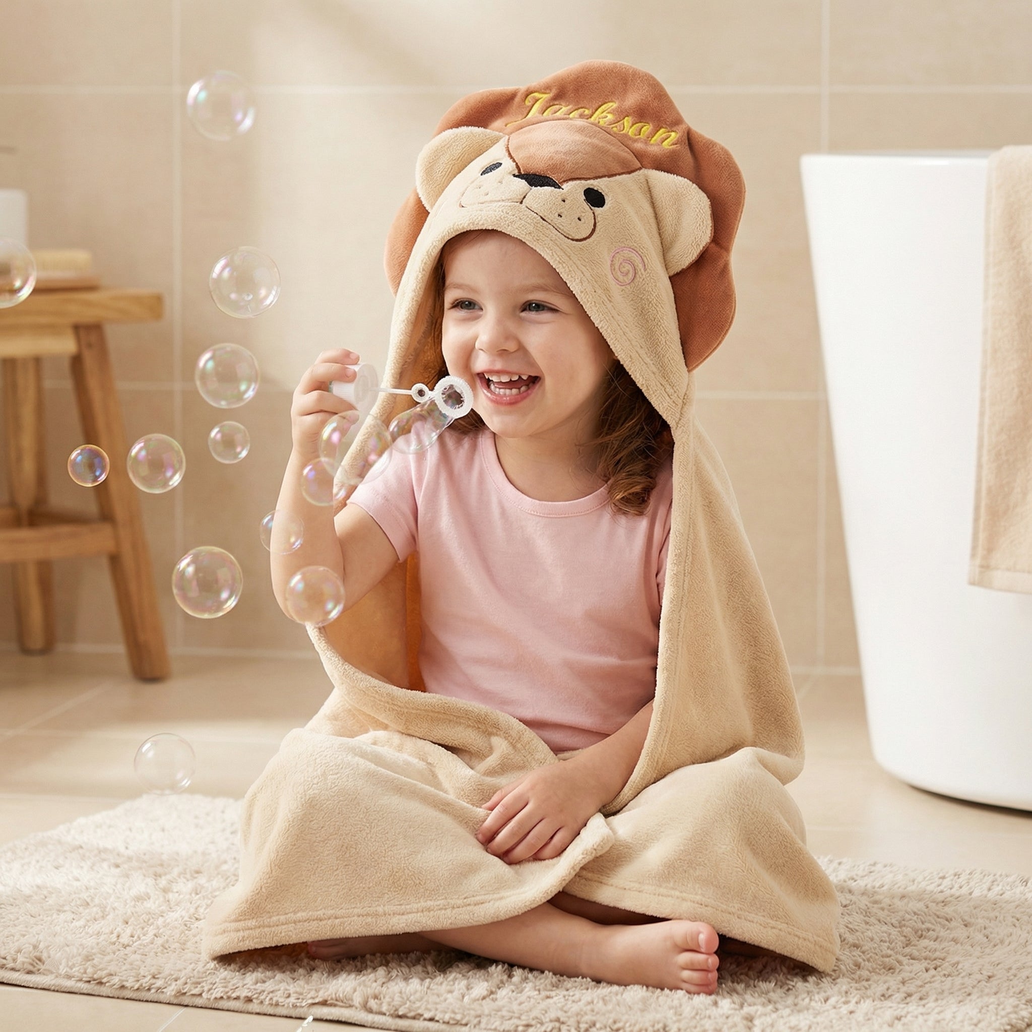 Personalized Lion Hooded Bath Towel with Name