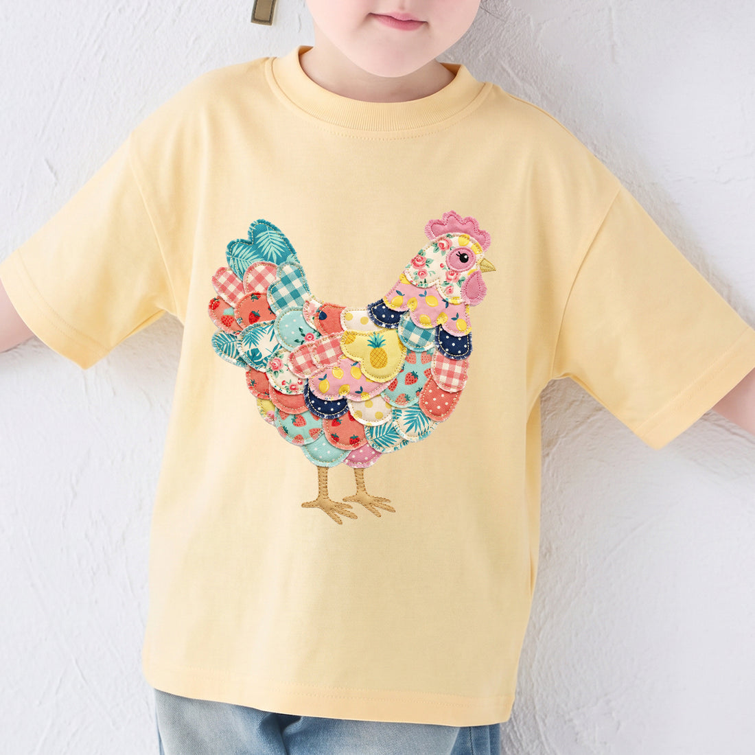 Personalized Kids Chick Applique Graphic Tee Cute Patchwork Animal T-shirt