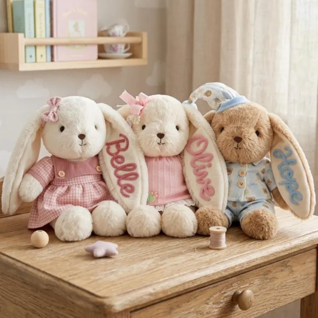 Personalized Bunny Plush: Nursery Rabbit Doll, Daycare Stuffed Animal, Baby Girl Shower Gift