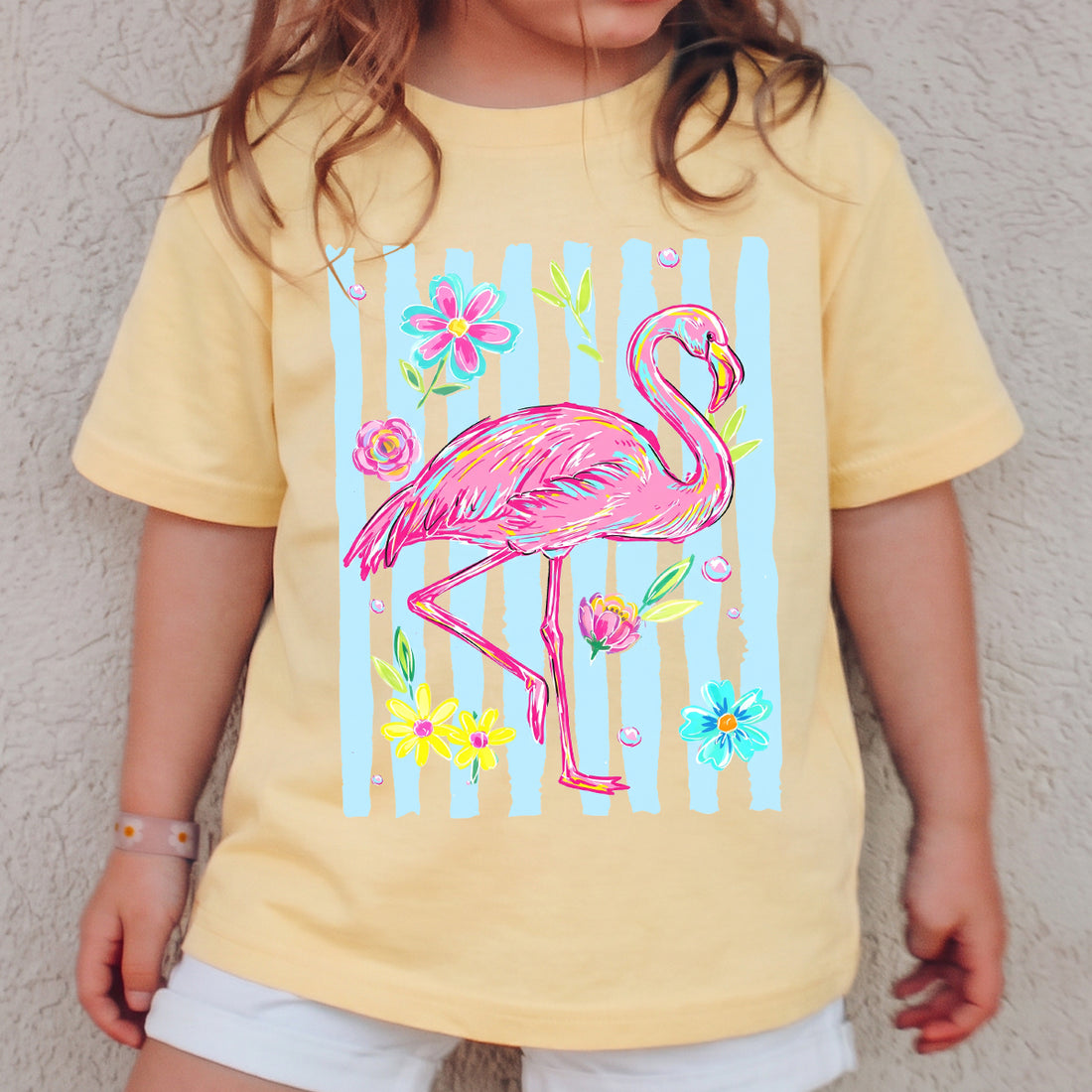 Personalized Kids Flamingo Floral Graphic Tee Tropical Summer T-shirt