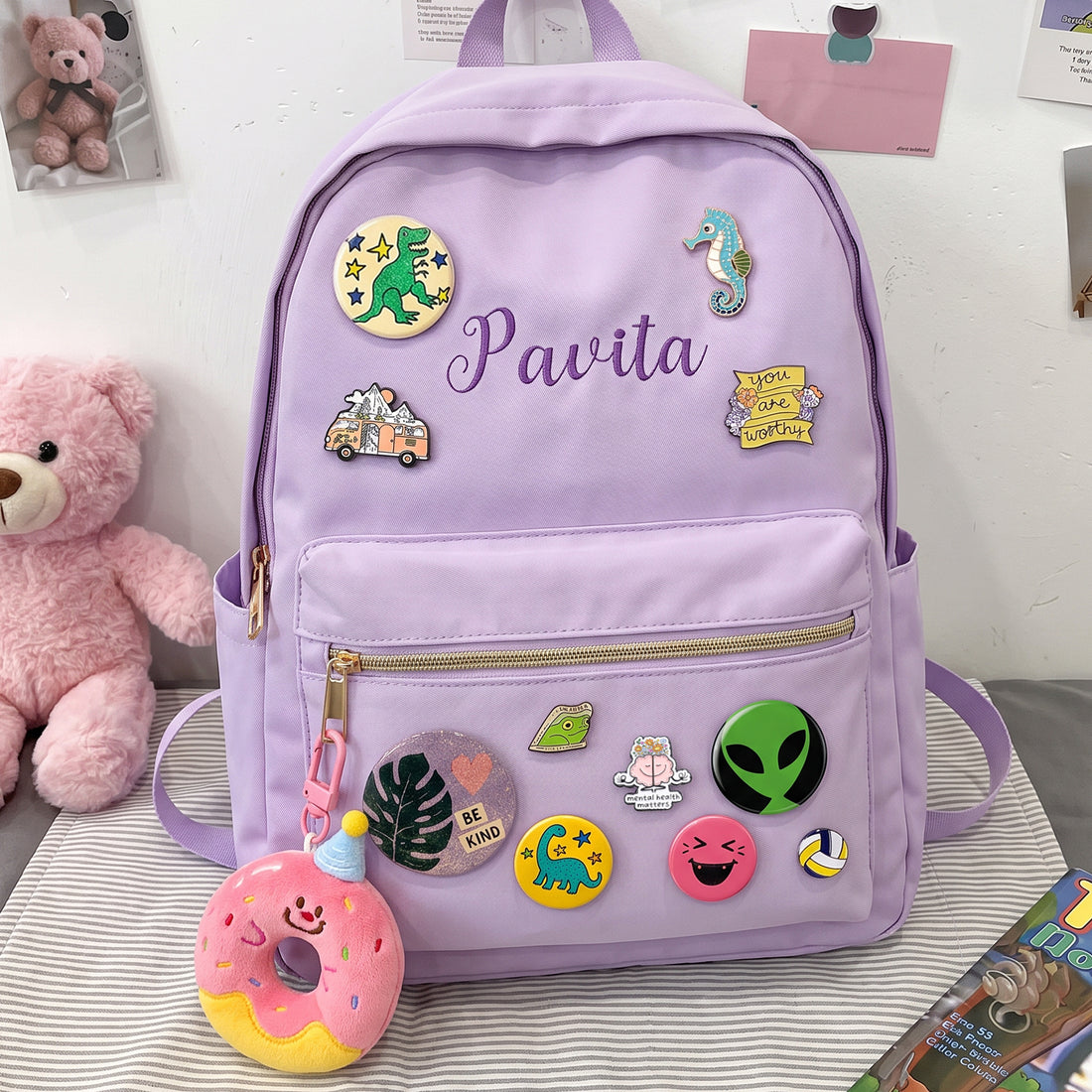 Personalized Badges Backpack with Embroidered Name