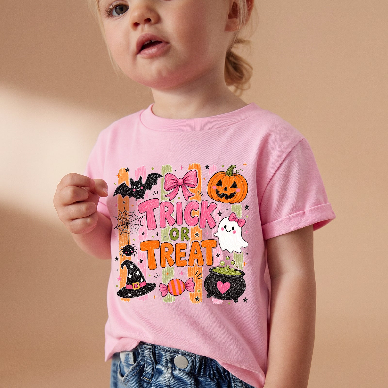Personalized Kids Trick or Treat Halloween Graphic T-Shirt