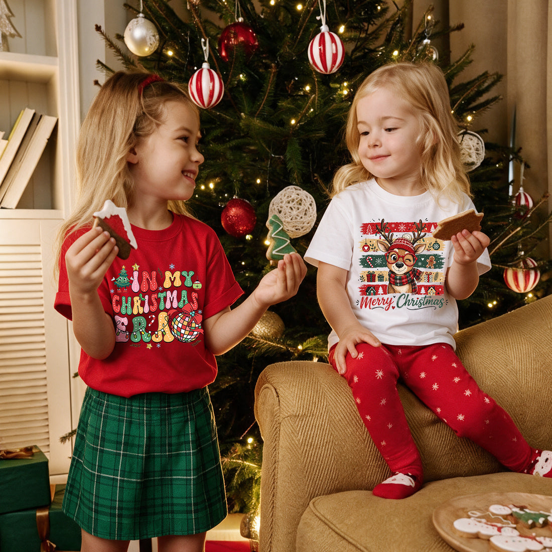 Personalized Kids Merry Christmas Graphic T-Shirt