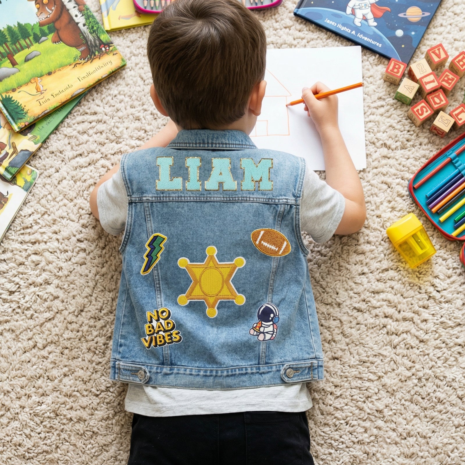 Personalized Children Patch Denim Vest - Sokidsun