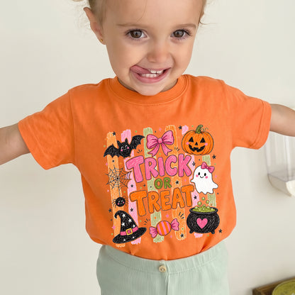 Personalized Kids Trick or Treat Halloween Graphic T-Shirt