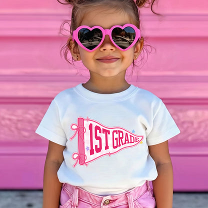 Personalized 1st Grade Pink Pennant T-Shirt